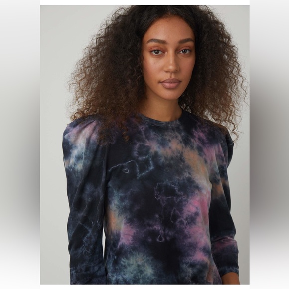 RAQUEL ALLEGRA VICTORIAN TEE NEBULA  CLOUD TIE 3/4 SLEEVE DYE BLOUSE TOP - Picture 1 of 7